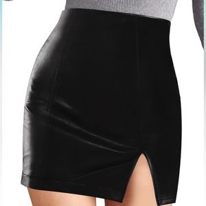 Faux leather skirt with slit